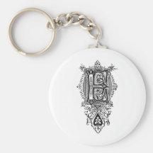Vintage Floral Black Monogram E Keychain