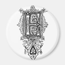 Vintage Floral Black Monogram E Magnet