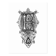 Vintage Floral Black Monogram E Post Card