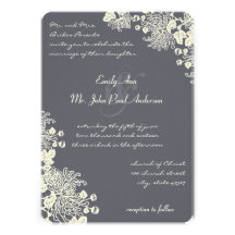 Vintage Floral Charcoal and Ivory Wedding Invites
