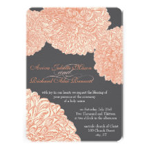Vintage Floral Chrysanthemum Gray and Peach Personalized Invite