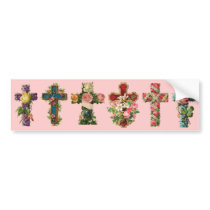 Vintage Floral Cross Bumper Sticker