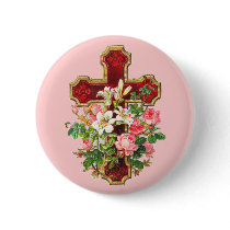 Vintage Floral Cross Button