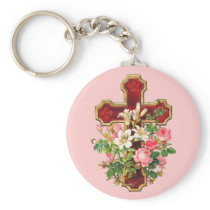Vintage Floral Cross Key Chains