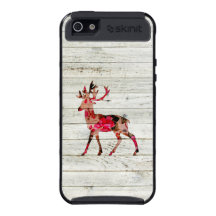 Vintage Floral Deer Grey Retro Wood Photo Print