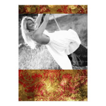 Vintage Floral Graduation Photo Card Red Gold Invites