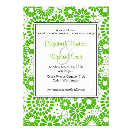 Vintage floral green wedding invitation