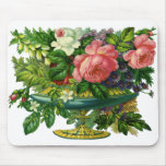 Vintage Floral Pink Roses, Vase of Flowers Mousepads