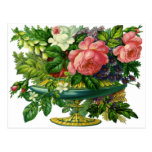 Vintage Floral Pink Roses, Vase of Flowers Postcard