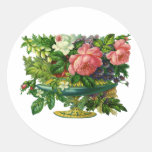 Vintage Floral Pink Roses, Vase of Flowers Sticker