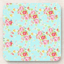 Vintage floral roses blue shabby chic rose flowers drink coasters