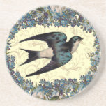 Vintage Floral Sparrow Drink Coaster