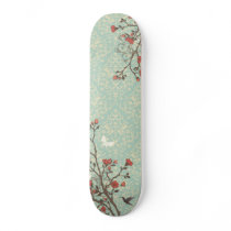 Vintage floral swirls damask + bird skateboard