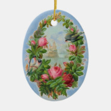 Vintage Floral Wreath Blue Ornament