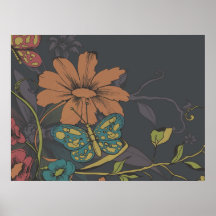 vintage flower and butterfly vector art poster