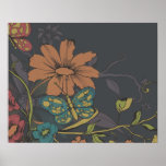 vintage flower and butterfly vector art poster