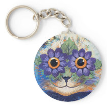 Vintage Flower Power Hippie Cat Key Chain