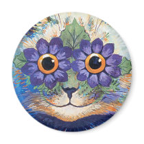 Vintage Flower Power Hippie Cat Magnet