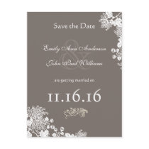 Vintage Flower Save the Date Driftwood Grey Postcards