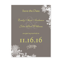 Vintage Flower Save the Date Driftwood Grey Yellow Postcards