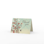Vintage flowers bird + damask wedding thank you greeting card