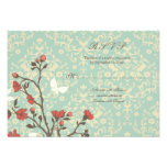 Vintage flowers + blue damask wedding rsvp reply custom invite
