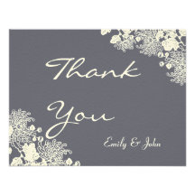 Vintage Flowers Chacoal Grey Wedding Thank You Announcements