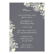 Vintage Flowers Charcoal Grey Wedding Menu Custom Invitations
