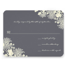 Vintage Flowers Charcoal Grey Wedding RSVP Custom Invite