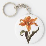 Vintage Flowers, Fancy Frilly Orange Lily in Bloom Keychain