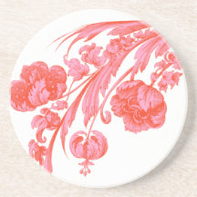 Vintage Flowers in Bold Colours, Orange and Pink Coaster