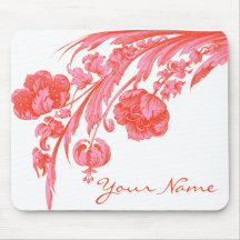 Vintage Flowers in Bold Colours, Orange and Pink Mouse Pads