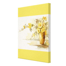 Vintage Flowers in Vase Floral Still Life in Golds Canvas Print