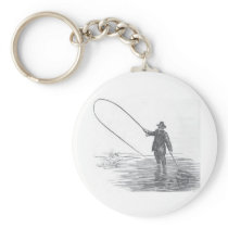 Vintage Fly Fishing Art Key Chain