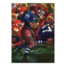 Vintage Football Player; Quarterback with the Ball Personalized Invites
