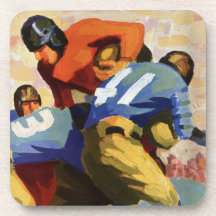 Vintage Football Players Playing a College Game Coasters