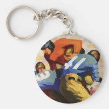 Vintage Football Players Playing a College Game Keychains