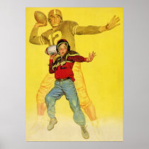 Vintage Football Quarterback Passing the Football Print
