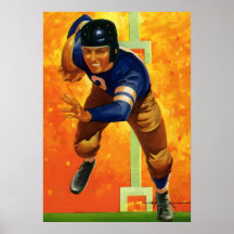 Vintage Football, Quarterback Running with Ball Posters