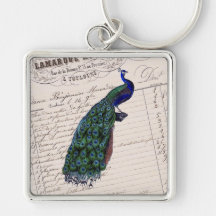 Vintage French Chic Blue Peacock Key Chains