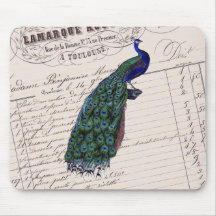 Vintage French Chic Blue Peacock Mouse Pads