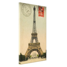 Vintage French Chic Eiffel Tower Paris Postcard Canvas Print