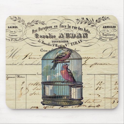 Vintage French Chic Victorian Birdcage Love Birds Mouse Pad