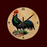 Vintage French Country Green Feathers Rooster wall clocks