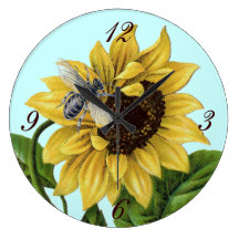 Vintage French Country Sunflower Honey Bee Round Clocks