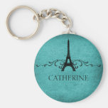 Vintage French Flourish Keychain, Teal