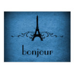 Vintage French Flourish Postcard, Blue