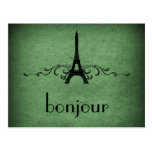 Vintage French Flourish Postcard, Green