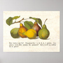 Vintage French Pears Country Kitchen Decor Poster