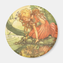 Vintage Frog Prince; Princess and Her Reflection Refrigerator Magnet